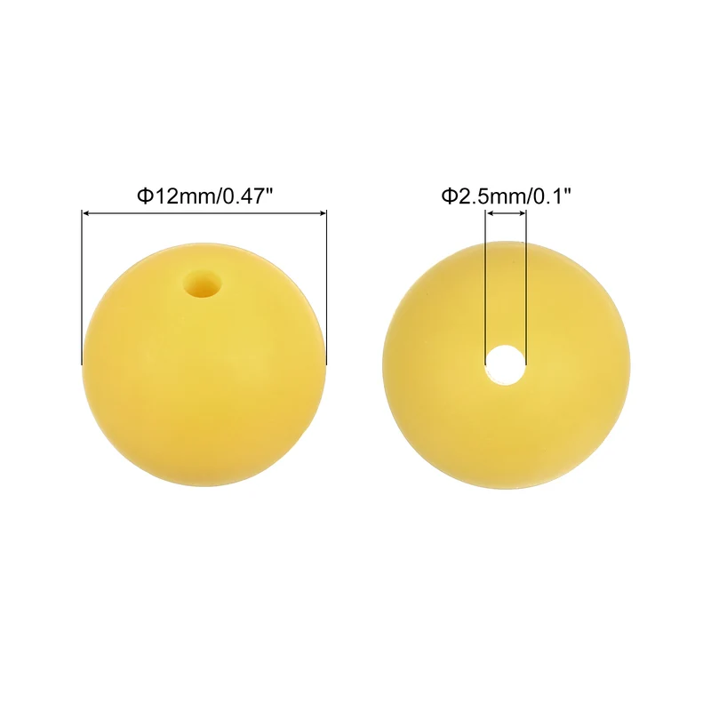 50Pcs 12mm Silicone Beads, Round Loose Rubber Bead for DIY (Dark Yellow)
