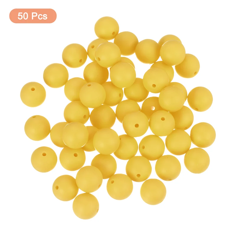 50Pcs 12mm Silicone Beads, Round Loose Rubber Bead for DIY (Dark Yellow)