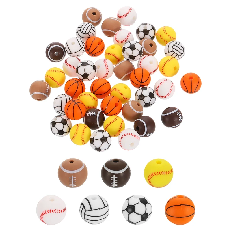 Sports Ball Beads, 100Pcs 12mm Silicone Round Spacer Focal Beads (7 Styles)