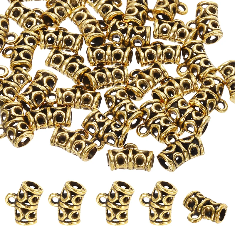 Spacer Bail Bead, 80 Pcs Spacer Beads Charms Holder Bracelet Tube Beads Hanger for Necklace Jewelry DIY Making, Vintage Gold