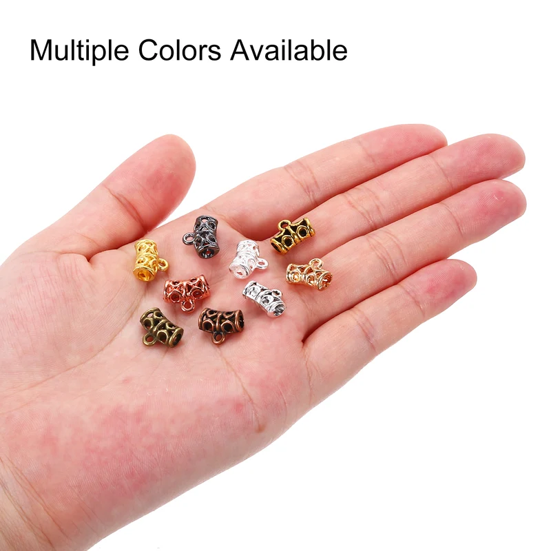 Spacer Bail Bead, 80 Pcs Spacer Beads Charms Holder Bracelet Tube Beads Hanger for Necklace Jewelry DIY Making, Vintage Gold