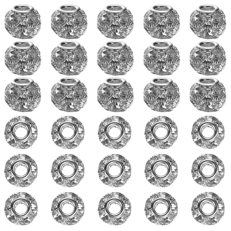 30Pcs Rhinestone Large Hole Beads, 14mm Charm Spacer Beads, Metallic Black