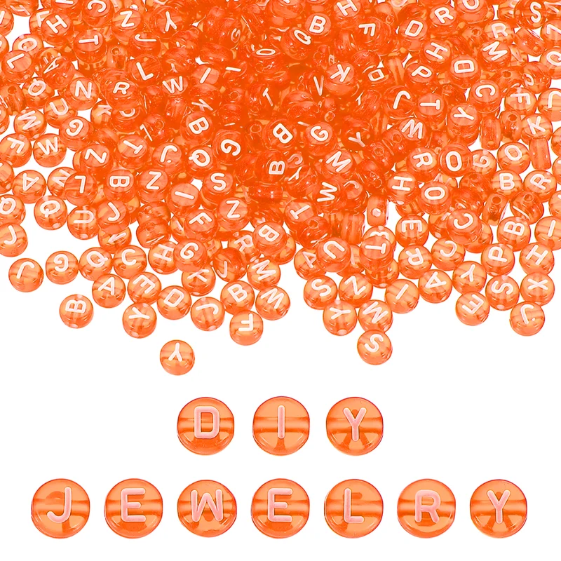 1000 Pcs Acrylic Alphabet Letter Beads Bracelet DIY Kit Supplies, Orange