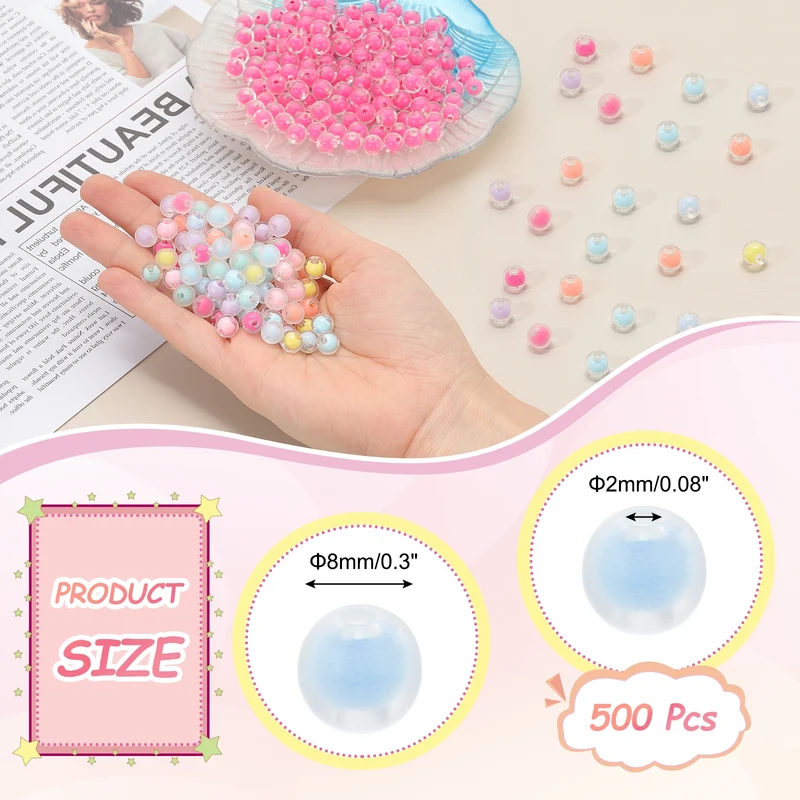 500 Pcs Acrylic Beads, 2mm Cute Beads for Bracelets, Frosted Light Blue