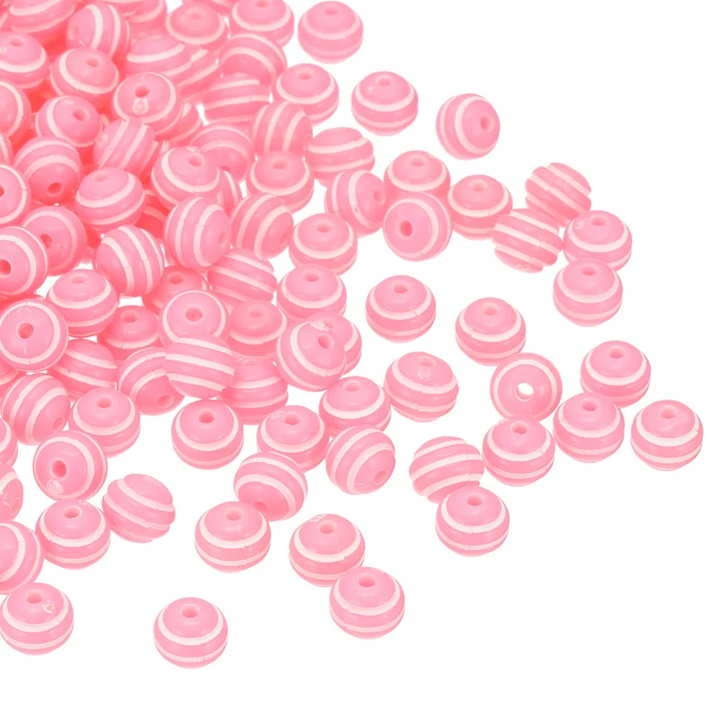 8mm Round Strip Bead, Pink and White Acrylic Rainbow Beads Colorful Jewelry DIY Making Beads Supplies for Bracelets Necklaces, 200 Pcs