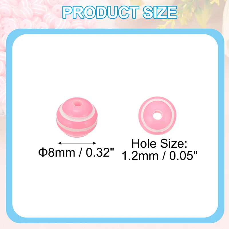 8mm Round Strip Bead, Pink and White Acrylic Rainbow Beads Colorful Jewelry DIY Making Beads Supplies for Bracelets Necklaces, 200 Pcs