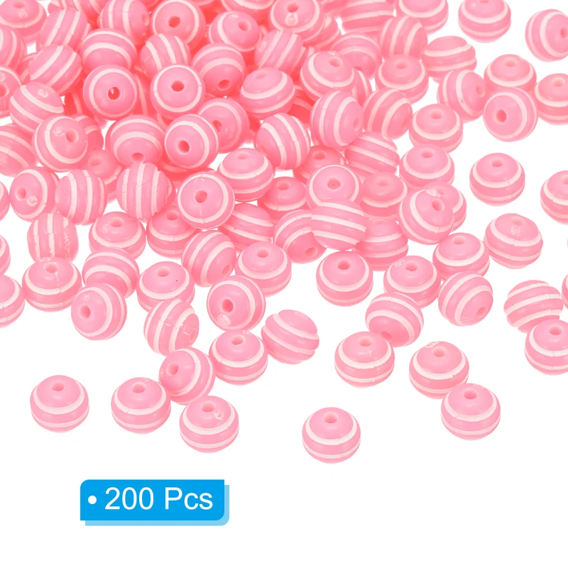 8mm Round Strip Bead, Pink and White Acrylic Rainbow Beads Colorful Jewelry DIY Making Beads Supplies for Bracelets Necklaces, 200 Pcs