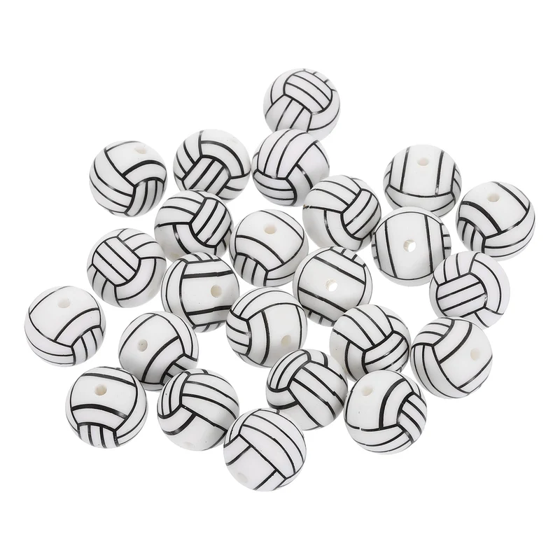 30Pcs Sports Ball Beads 15mm Silicone Round Spacer Focal Bead Volleyball