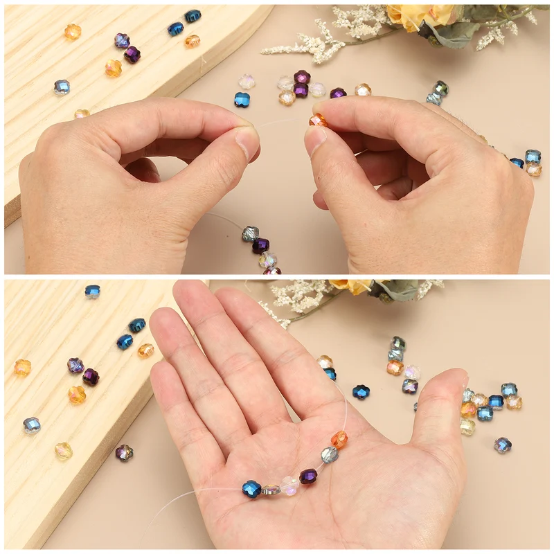 Glass Beads, 50 Pcs 8mm Shamrock Charm Transparent Crystal Glass Beads Clear Jewelry Making Supplies for Bracelets DIY Crafts, Transparent