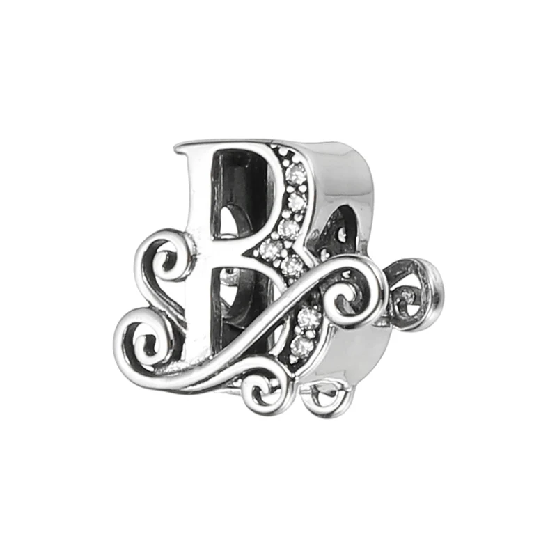 925 Sterling Silver Letter Charm, Alphabet B Letters Bead Charm, Silver Tone