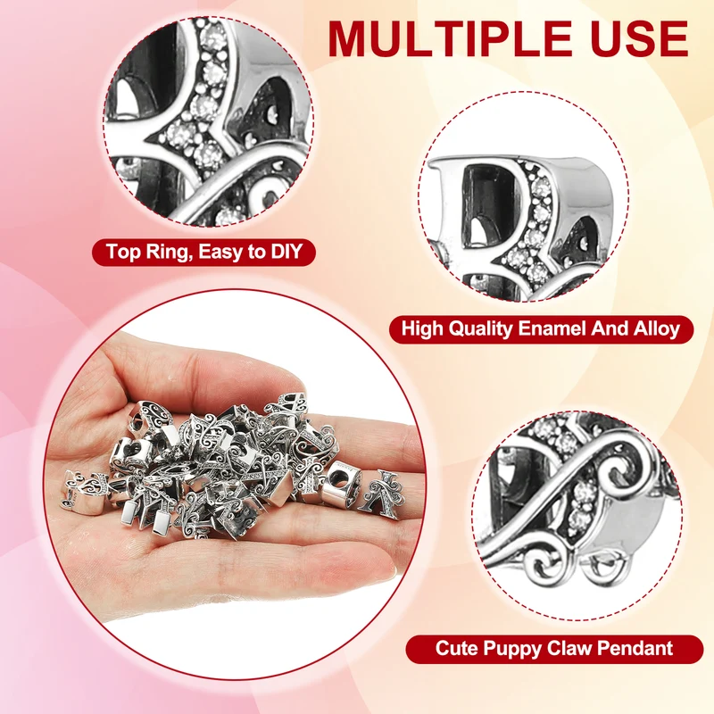 925 Sterling Silver Letter Charm, Alphabet B Letters Bead Charm, Silver Tone