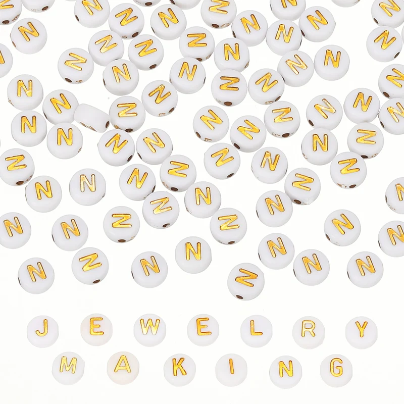 Alphabet Beads, 100 Pcs Gold Letter Beads Acrylic Charms, 4x7mm, Letter N