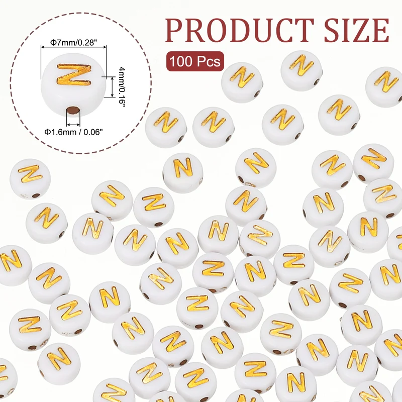 Alphabet Beads, 100 Pcs Gold Letter Beads Acrylic Charms, 4x7mm, Letter N
