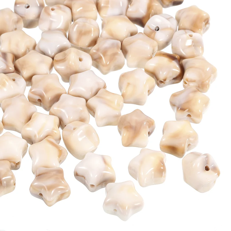 50Pcs Acrylic Star Beads, 11mm Star Shape Charming Loose Bead, White Brown