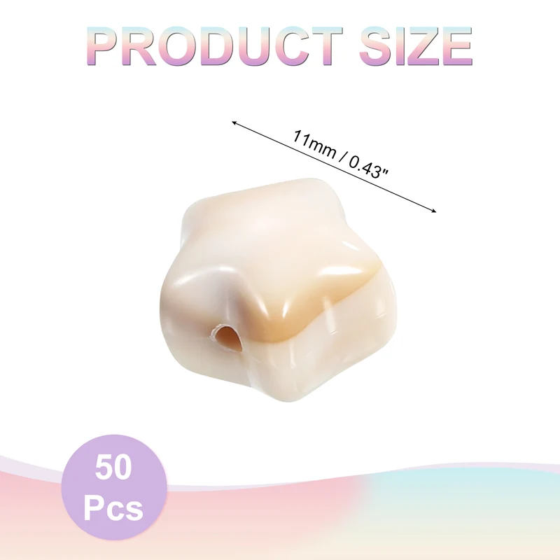 50Pcs Acrylic Star Beads, 11mm Star Shape Charming Loose Bead, White Brown