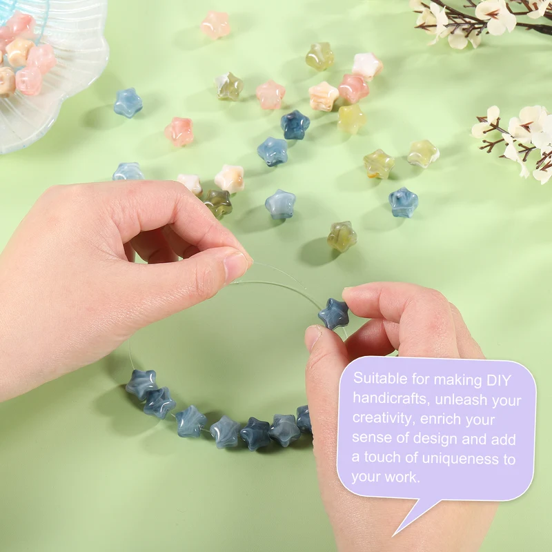 50Pcs Acrylic Star Beads, 11mm Star Shape Charming Loose Bead, White Brown