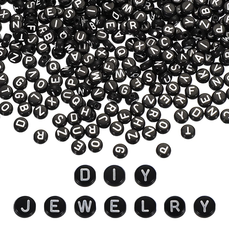 1000 Pcs Letter Beads, 4x7mm Acrylic Alphabet Beads Friendship Bracelet DIY Kit for Bracelets Jewelry Making Supplies, Black