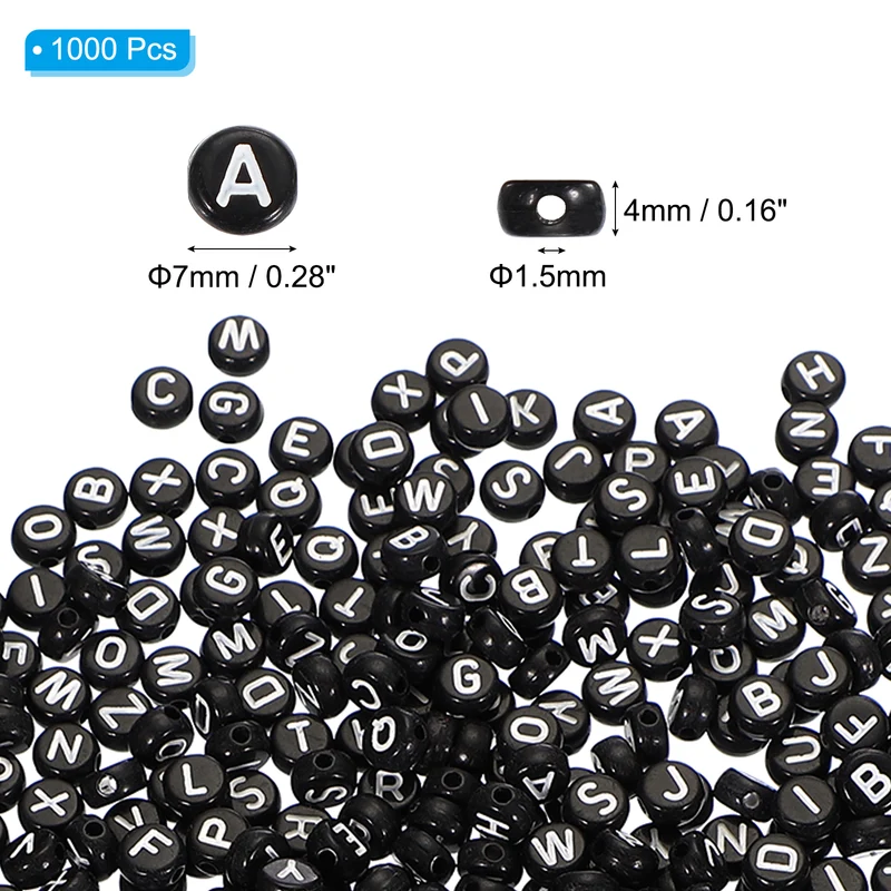 1000 Pcs Letter Beads, 4x7mm Acrylic Alphabet Beads Friendship Bracelet DIY Kit for Bracelets Jewelry Making Supplies, Black