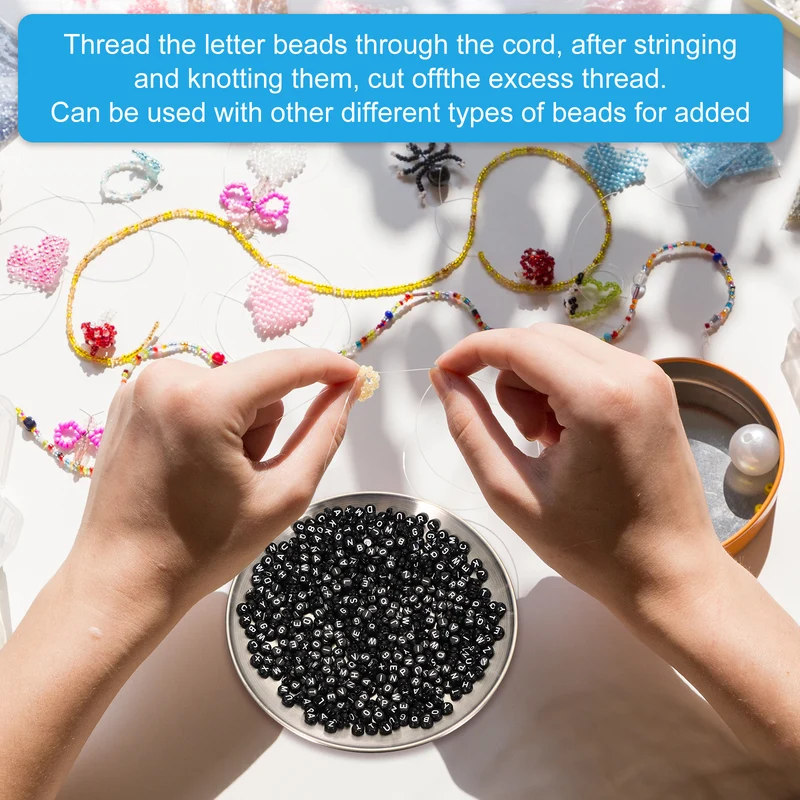 1000 Pcs Letter Beads, 4x7mm Acrylic Alphabet Beads Friendship Bracelet DIY Kit for Bracelets Jewelry Making Supplies, Black