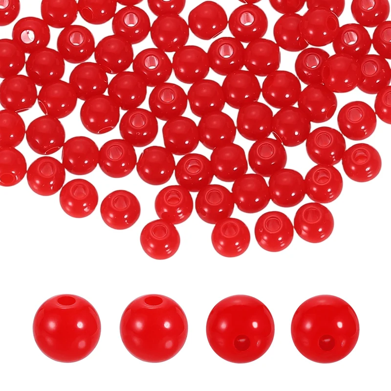 200pcs Red Acrylic Round Beads 6mm Plastic Resin Loose Bead
