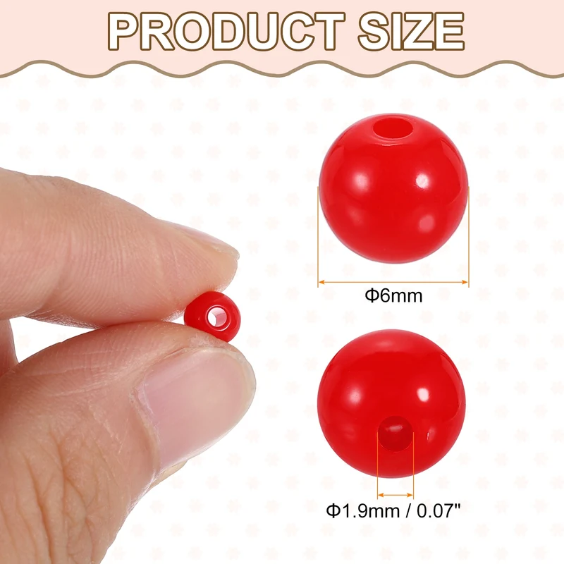 200pcs Red Acrylic Round Beads 6mm Plastic Resin Loose Bead
