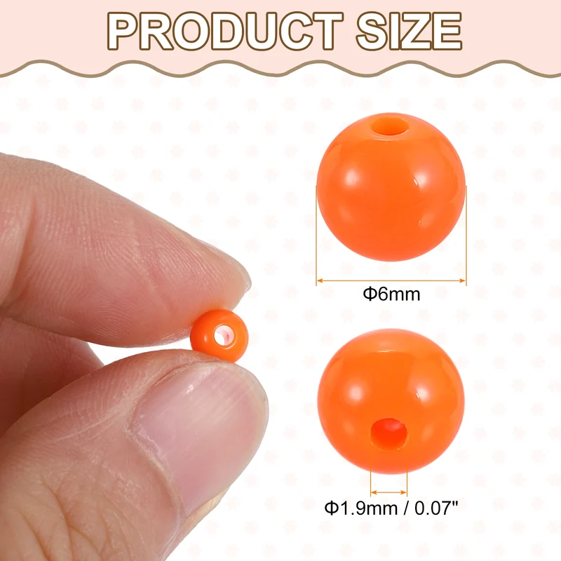 100pcs Orange Acrylic Round Beads 6mm Plastic Resin Loose Bead