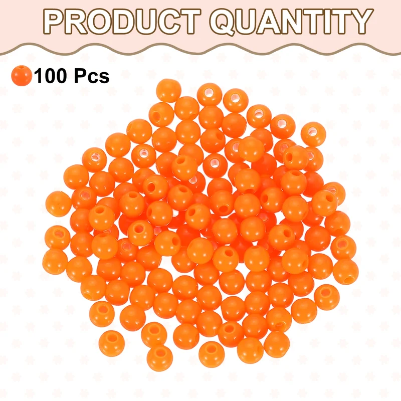 100pcs Orange Acrylic Round Beads 6mm Plastic Resin Loose Bead
