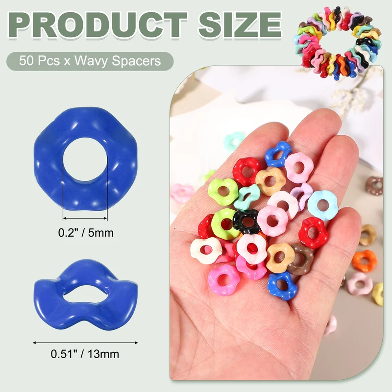 50 Pcs Wavy Spacers, Acrylic Flower Beads Wave Focal Bead, Sapphire Blue