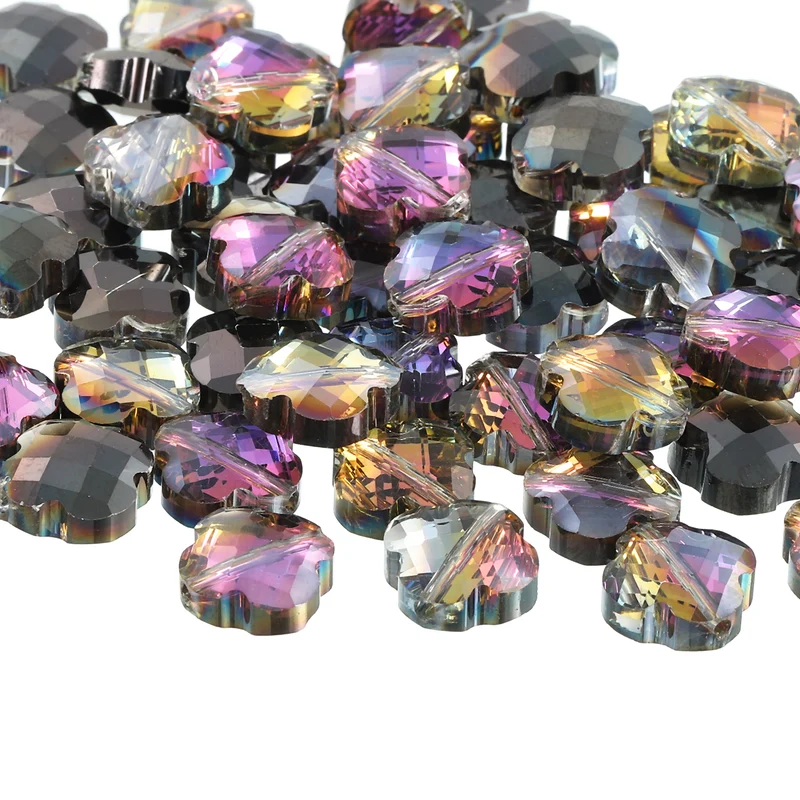 Glass Beads, 30 Pcs Shamrock Beads Transparent Crystal Glass Charms Clear Jewelry Making Supplies for Bracelets DIY Crafts, Mixed Black