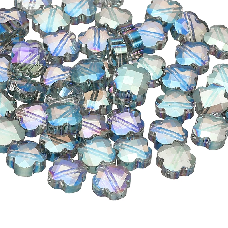Glass Beads, 50 Pcs 8mm Shamrock Charm Transparent Crystal Glass Beads Clear Jewelry Making Supplies for Bracelets DIY Crafts, Light Green