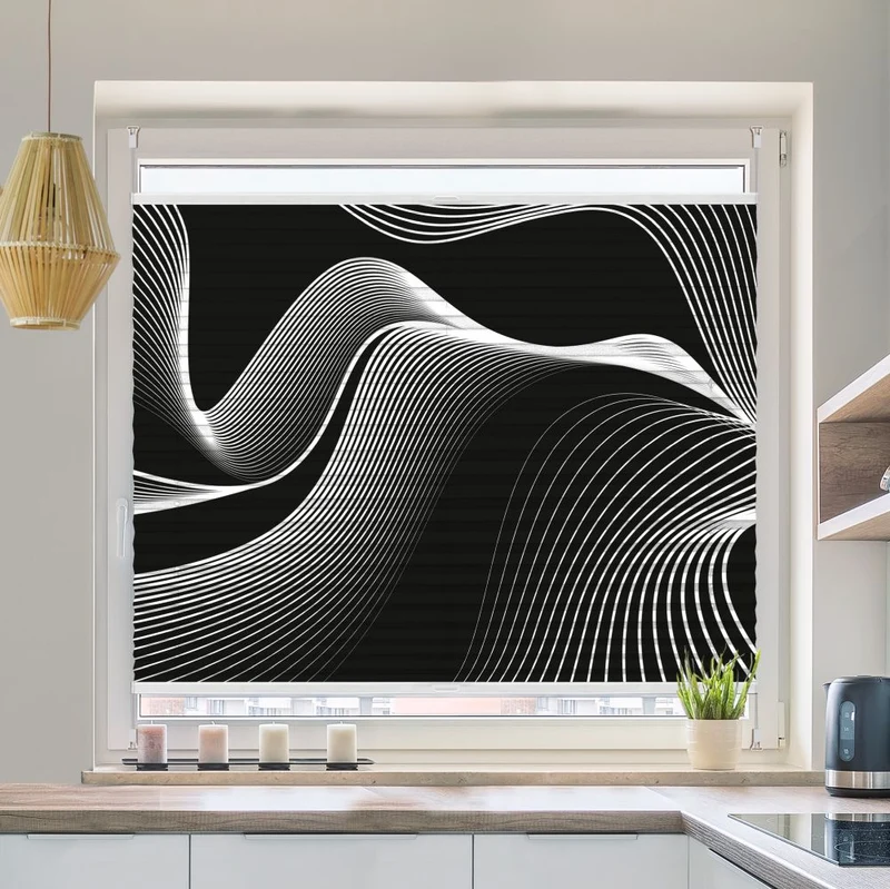 Plissee Motiv 'Wellen Monochrom'