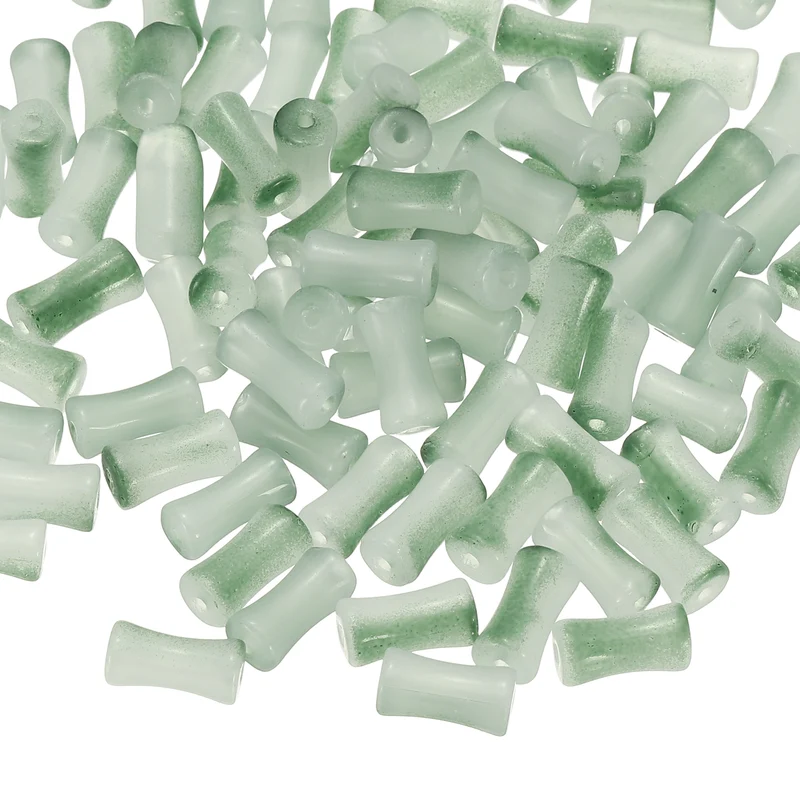 100 Pcs Glass Tube Beads, 6x12mm Bamboo Stick Tube Beads, Gradient Green