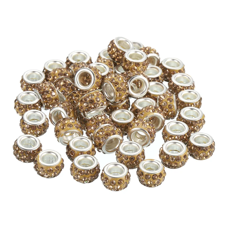 50Pcs European Large Hole Beads, Rhinestone Craft Beads, Crystal Yellow