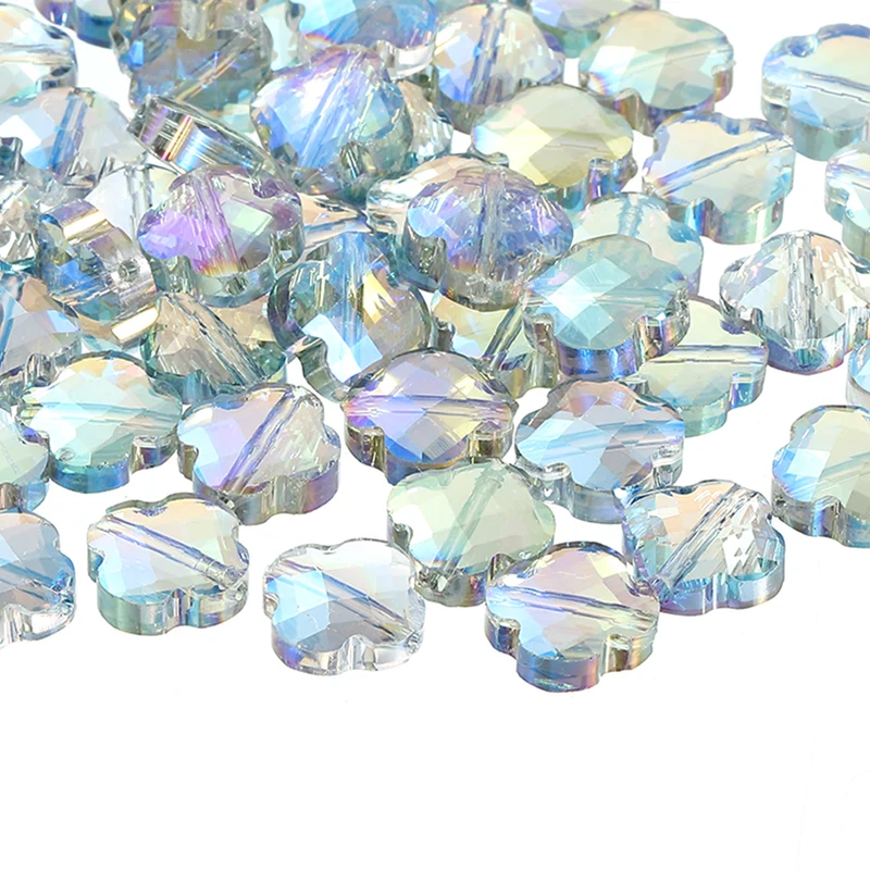 Glass Beads, 60 Pcs Shamrock Beads Transparent Crystal Glass Charms Clear Jewelry Making Supplies for Bracelets DIY Crafts, Green