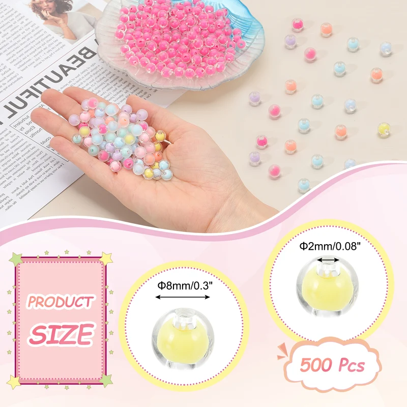500 Pcs Acrylic Beads, 2mm Cute Beads for Bracelets, Transparent Yellow