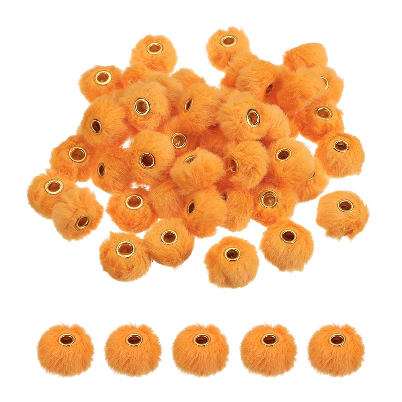 50Pcs Pom Pom Beads, Faux Fur Fuzzy Spacers Bead with 4mm Hole, Light Orange