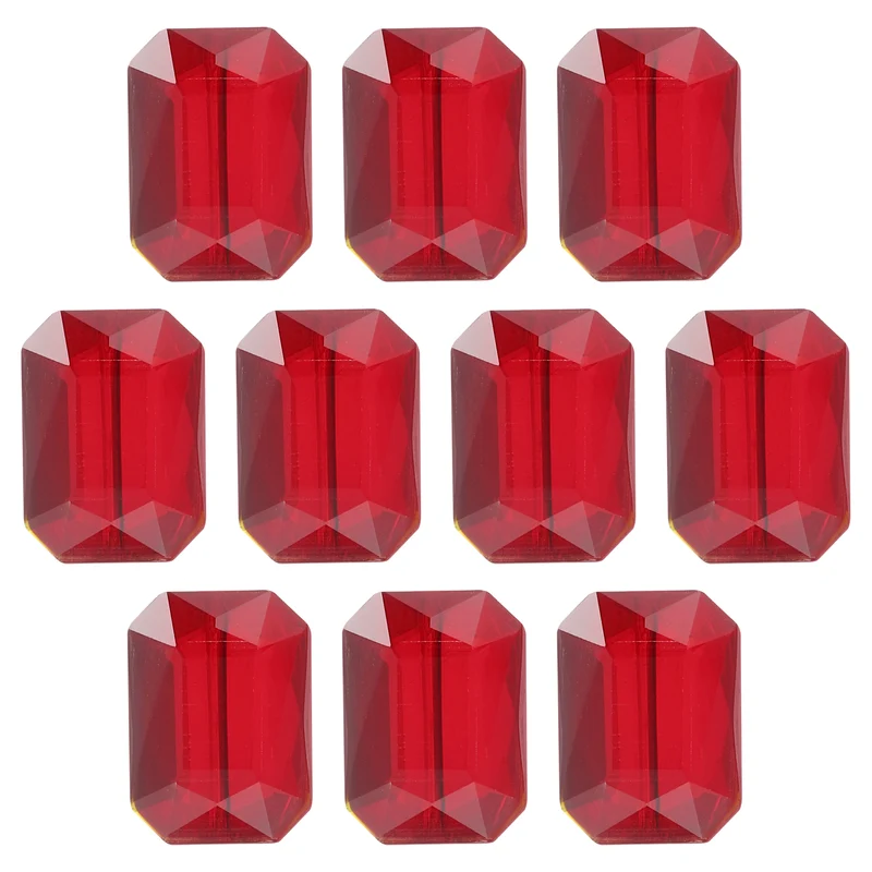 10Pcs Rectangle Crystal Glass Beads, Faceted Glass Beads, Red