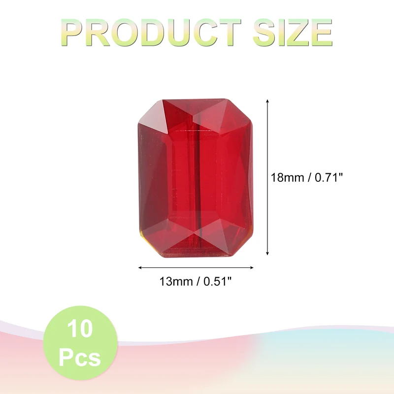 10Pcs Rectangle Crystal Glass Beads, Faceted Glass Beads, Red