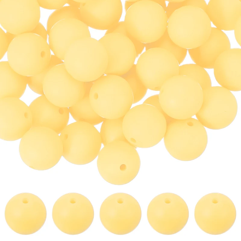 60 Pcs Silicone Beads, 15mm Bulk Beads for Keychain Making, Light Yellow