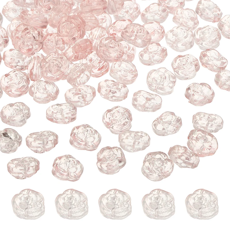 50Pcs Rose Beads 0.55" Glass Flower Rose Charm Dark Pink]