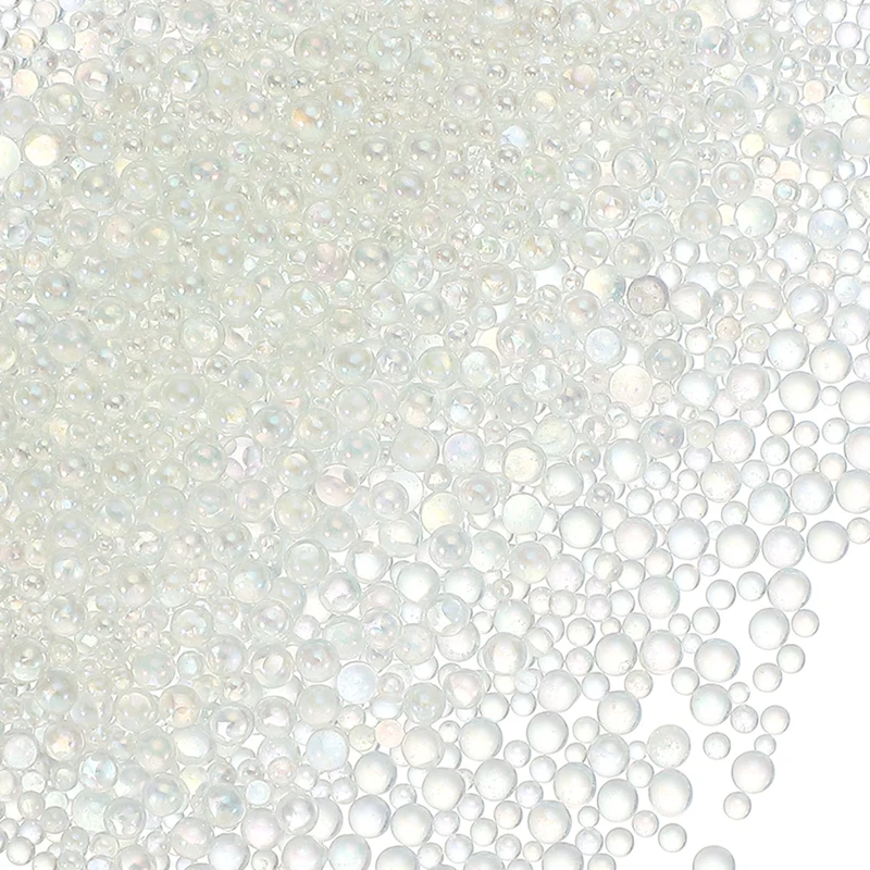 200g 1-3mm Glass Bubble Beads Iridescent No Hole Water Droplet Ball White
