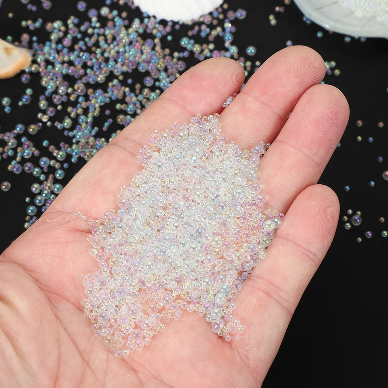 200g 1-3mm Glass Bubble Beads Iridescent No Hole Water Droplet Ball White