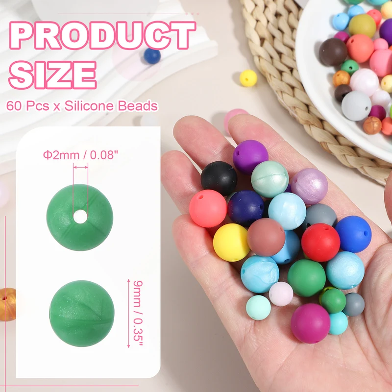 60 Pcs Silicone Beads, 9mm Bulk Beads for Keychain Making, Dark Green