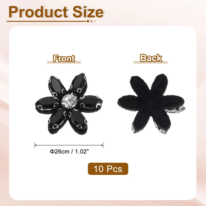 10Pcs Handmade Flower Beaded Patches, Glass Crystal Appliques, Black/Clear