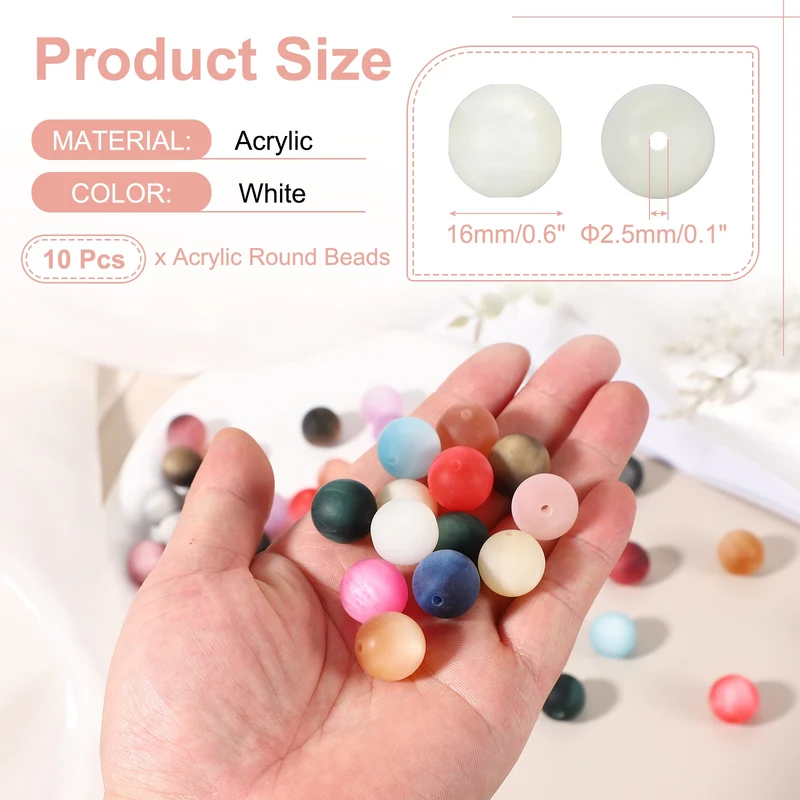 10 Pcs Acrylic Round Beads, 16mm Loose Beads for Jewelry Making, White