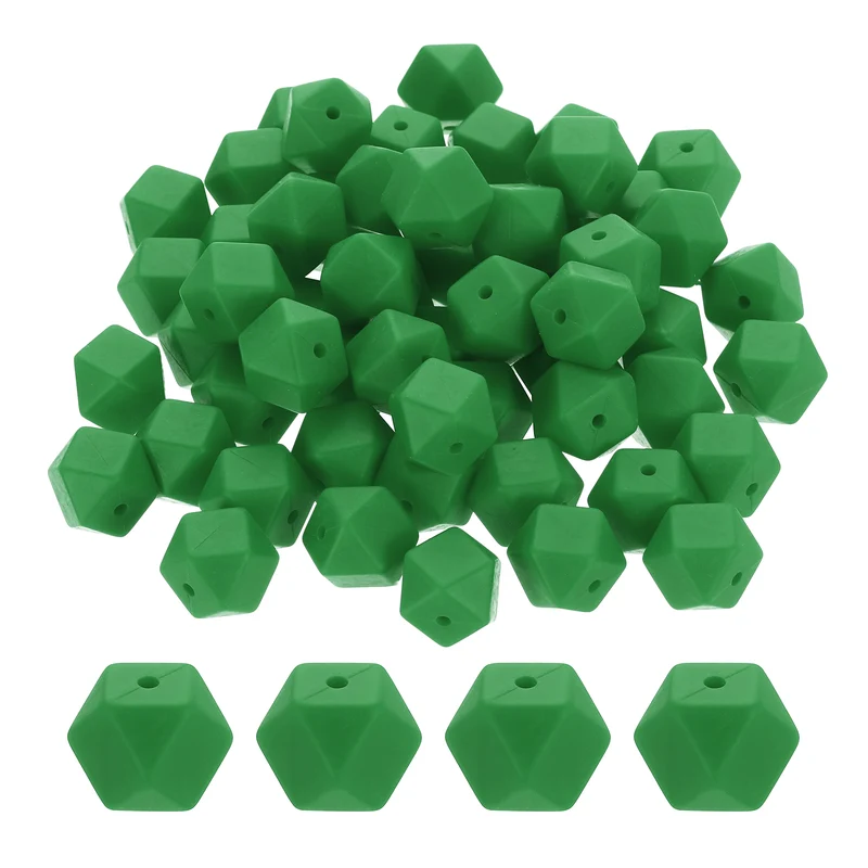 90 Pcs Silicone Beads, 14mm Loose Hexagon Rubber Focal Beads, Bright Green