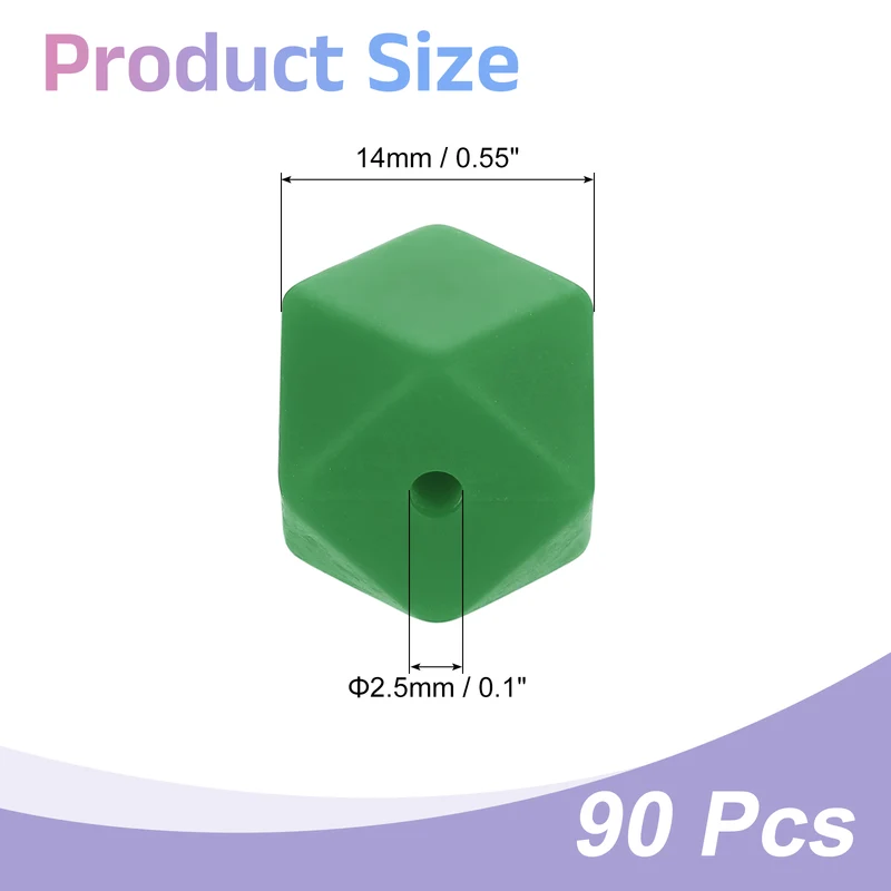 90 Pcs Silicone Beads, 14mm Loose Hexagon Rubber Focal Beads, Bright Green