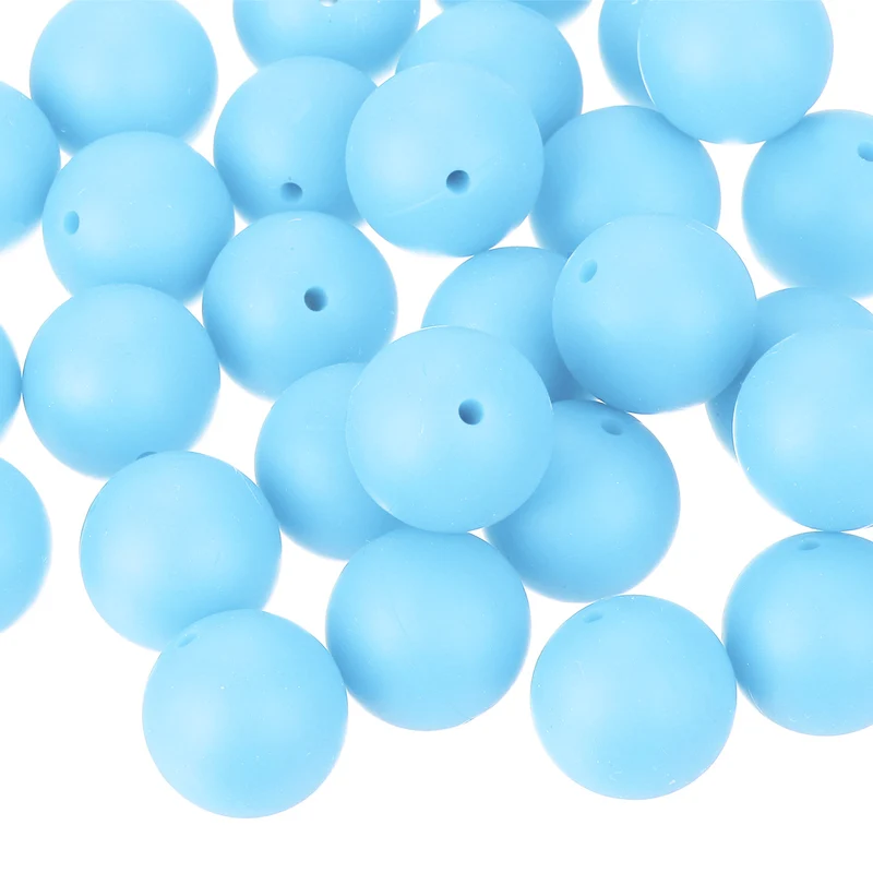 50Pcs 19mm Silicone Beads, Round Loose Rubber Bead for DIY (Lake Blue)