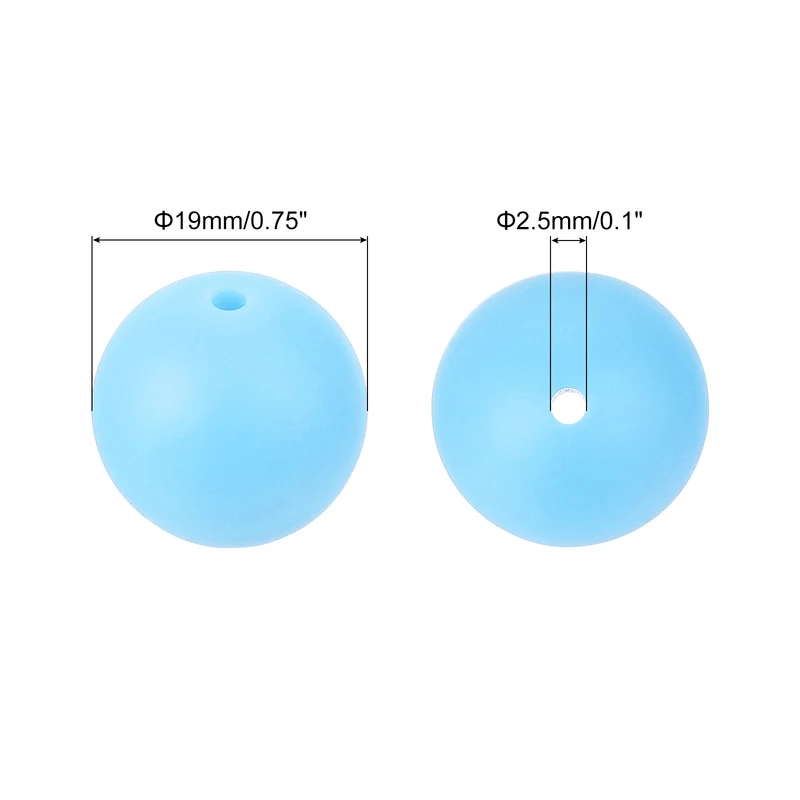 50Pcs 19mm Silicone Beads, Round Loose Rubber Bead for DIY (Lake Blue)