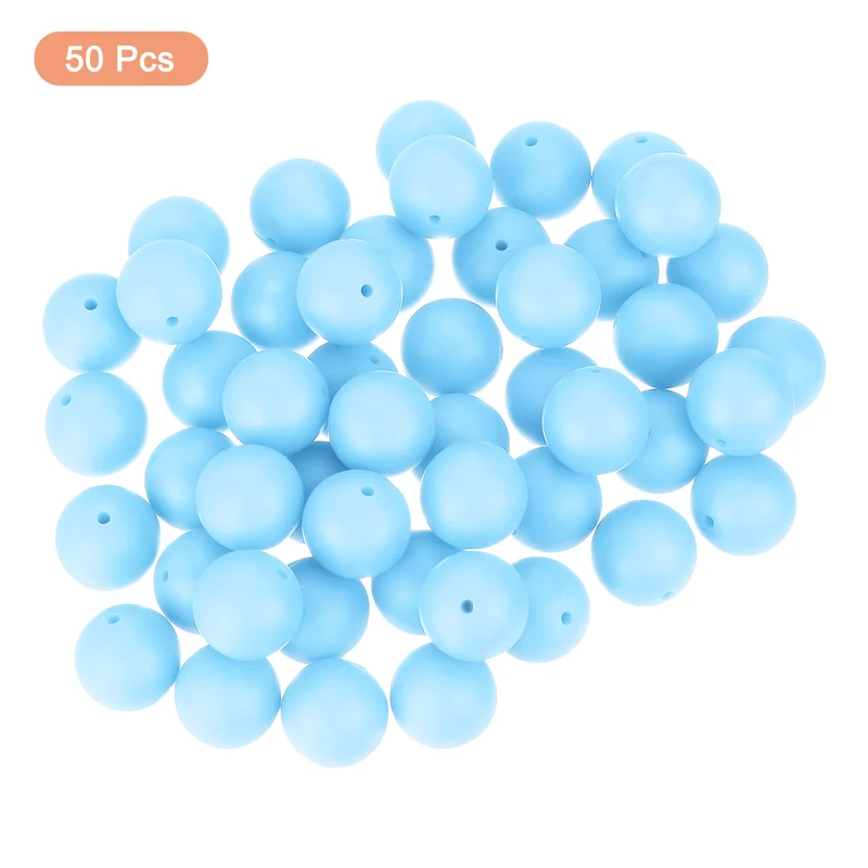 50Pcs 19mm Silicone Beads, Round Loose Rubber Bead for DIY (Lake Blue)